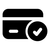 Loopspk Black icon of a credit card with a check mark on a white background