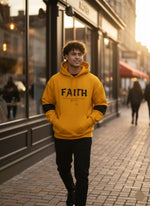 A Man Wearing mustard hoodie life style photo loopspk