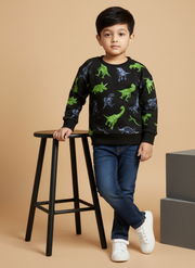 Boys Black Dinosaur Printed Sweatshirt