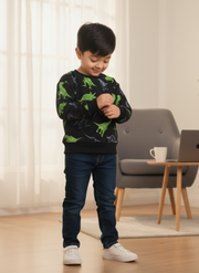Boys Black Dinosaur Printed Sweatshirt