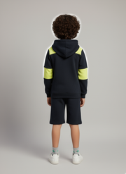 Boys Navy & Yellow Zipper Hoodie