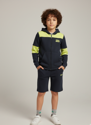 Boys Navy & Yellow Zipper Hoodie