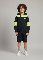 Boys Navy & Yellow Zipper Hoodie